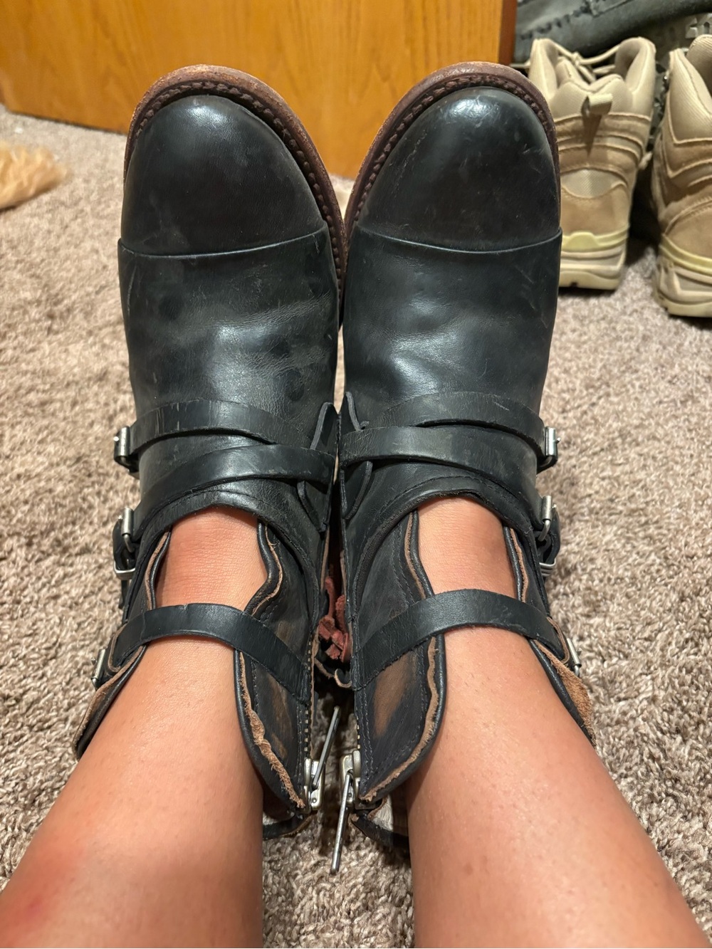 Freebird by Steven Black Leather Ankle Booties with Buckle Accents - Picture 7 of 10